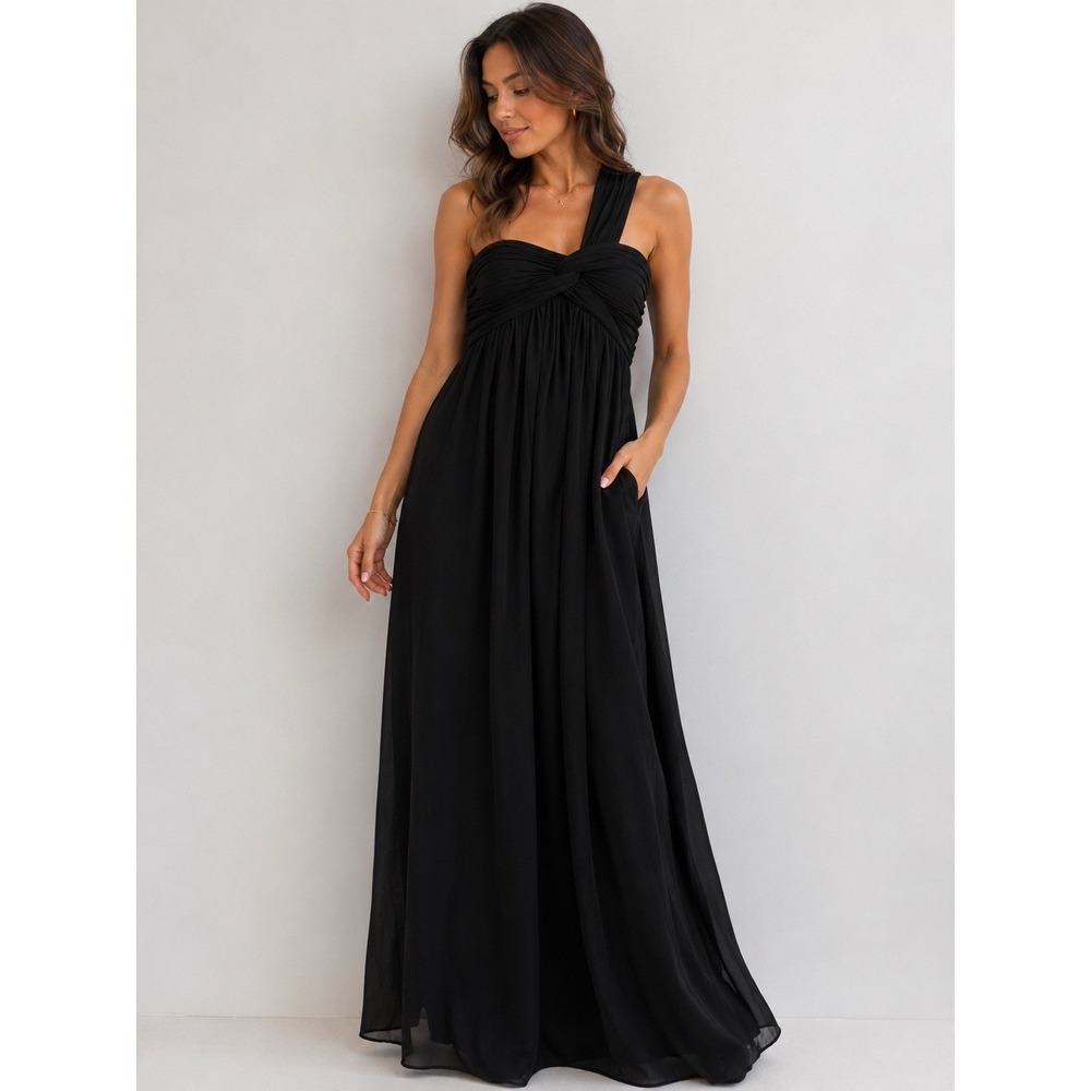 Vineyard‎ Collection Black Formal One Shoulder Bridesmaid /formal Size 10 Flowy